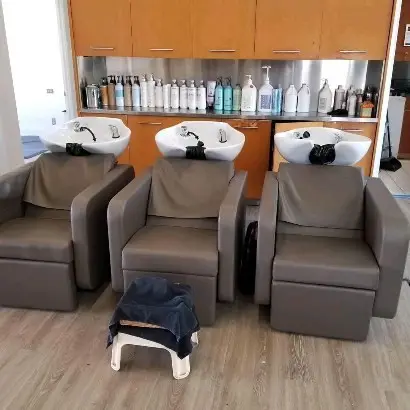 A row of shampoo units