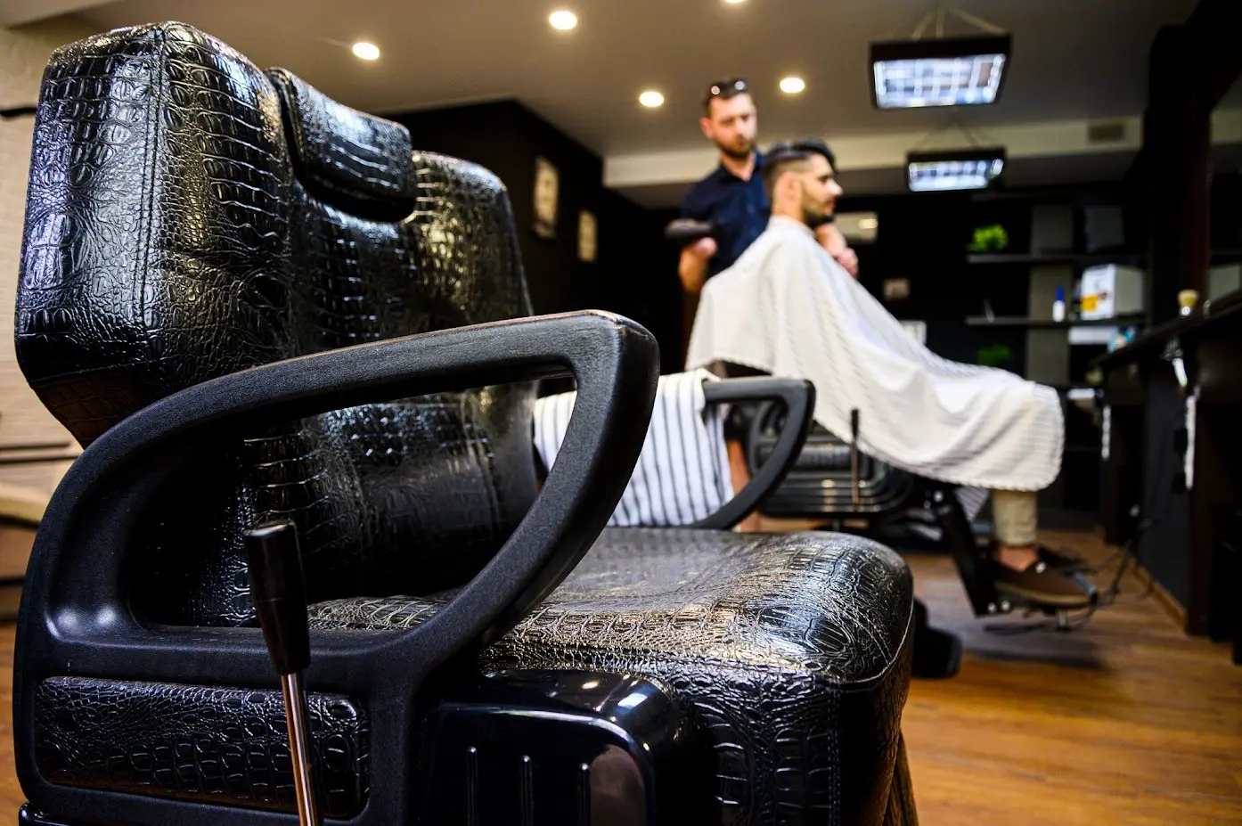 Barbershop row of installed chairs